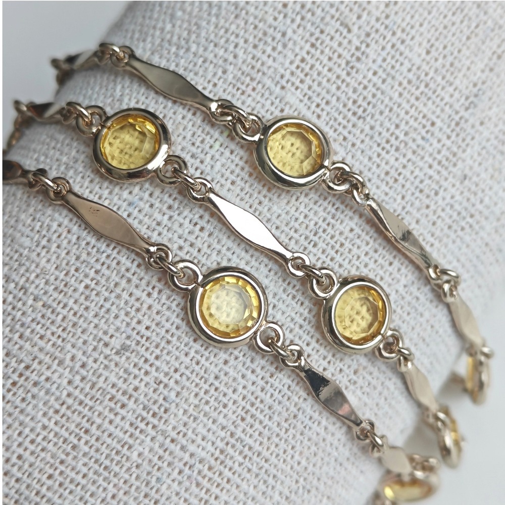 Anne Klein Gold Tone Yellow Crystal Bracelet Chain Link Triple Strand New W/Tags